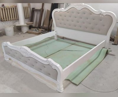 ➤Ціна  UAH Купити Дерев'яне ліжко двоспальне 160х200 масив дерева лак білий узголів'я з тканинною вставкою➤Білий ➤Ліжко двоспальне➤Nalp➤1023PLN фото