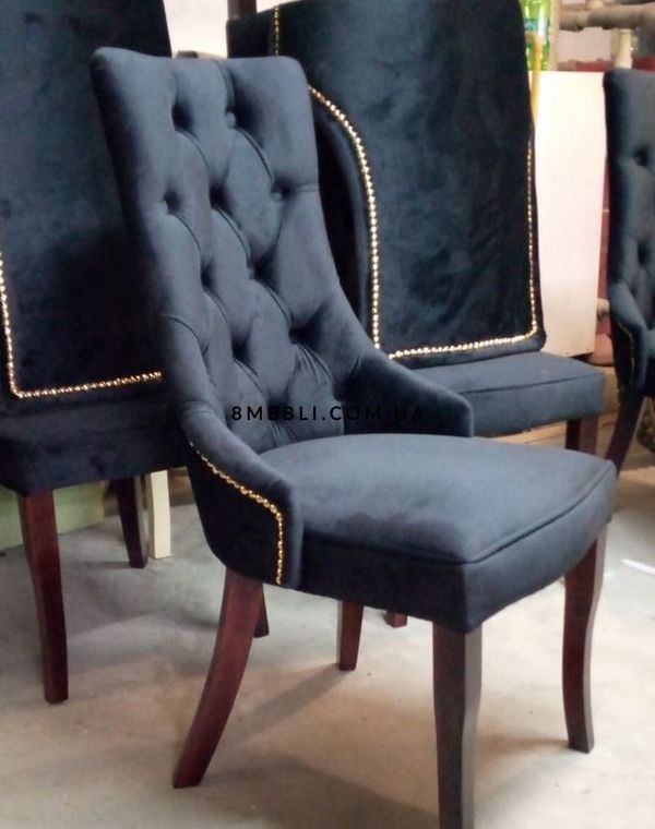 ➤Ціна 8 790 грн UAH Купити Стілець крісло на дерев'яних ніжках 52x63x92 для сучасної обідньої зони лак венге тканина синя➤Венге ➤Стілець крісло м'яке➤Nalp➤753PLN фото