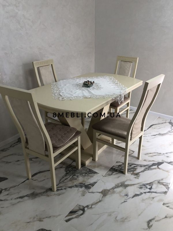 ➤Цена 13 750 грн UAH Купить Стол обеденный Рил-Люкс 120х80(+40)  ➤Слонова кістка ➤Стулья деревянные➤Rotanes➤0059SEN фото