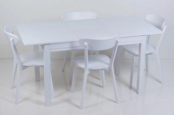 ➤Ціна 11 550 грн UAH Купити Стіл кухонний Омер-Нас 120х80(+40) стільниця glass молочний➤white-natural ➤Стіл обідній➤Remrofib➤0139REM фото