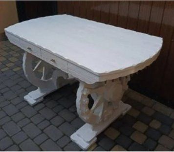 ➤Ціна 15 990 грн UAH Купити Білий стіл під старовину з декором Нікіфор 80х160➤Білий ➤Стіл у альтанку➤МЕКО➤316 фото