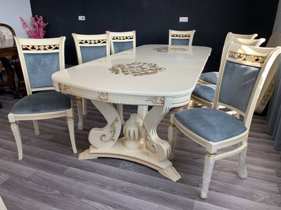➤Ціна 45 047 грн UAH Купити Овальний стіл дерев'яний на різьблених опорах розкладний Маноле 2000х1000 (+400+400)➤Бежевий ➤Стіл обідній➤Еко➤144СТ фото