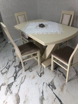➤Ціна 13 750 грн UAH Купити Стіл обідній Ріл-Люкс 120х80(+40) 3➤кремовий ➤Стільці дерев'яні ➤Rotanes➤0059SEN фото