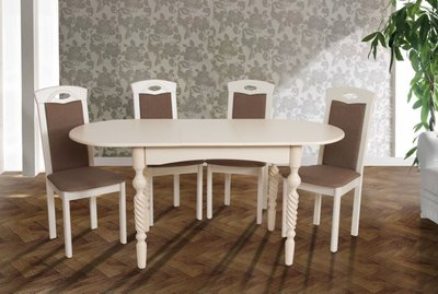 ➤Ціна 17 752 грн UAH Купити Комплект меблів стіл обідній на фігурних опорах + 4 м'які стільці з високою спинкою беж➤Бежевий ➤Обідній стіл та стільці➤Kit➤142ULT фото
