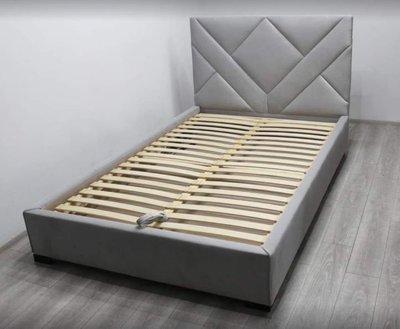 ➤Ціна 12 750 грн UAH Купити Дерев'яне ліжко двоспальне 160х200 з високим узголів'ям у тканині колір сірий➤Сірий ➤Ліжко двоспальне➤Kit➤1403ST фото