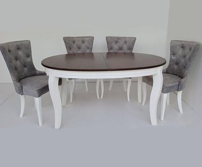 ➤Цена 60 600 грн UAH Купить Овальный стол раскладной деревянный 153x100 (+38) со стульями мягкими 4 шт белый ➤Белый ➤Классические➤Nalp➤181PLN фото