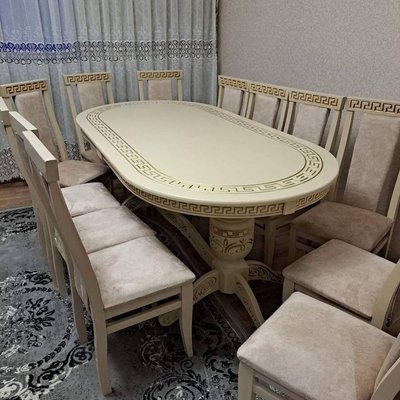 ➤Ціна 52 655 грн UAH Купити Комплект дерев'яний стіл 2400х1000 (+400+400) + стільці 12 шт➤Слонова кістка ➤Обідній стіл та стільці➤Nerb➤0076SEN фото