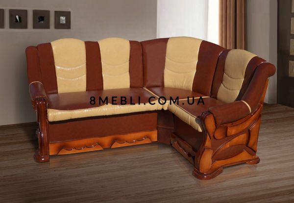 ➤Цена 19 570 грн UAH Купить Мягкий уголок на кухню со спальным местом 175х130хh95 дерево лак орех кожзам Воом 05 ➤Бежевый ➤Уголок для кухни➤Kit➤037KUH фото