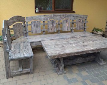 ➤Ціна 33 594 грн UAH Купити Комплект кухонний куточок 200х160 з журнальним столиком 120х70 дерев'яний➤Горіх ➤Комплекти обідні дерев'яні під старовину➤МЕКО➤0225МЕКО1 фото