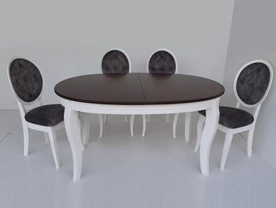 ➤Цена 49 200 грн UAH Купить Овальный стол раскладной деревянный 153x100 (+38) + стулья с круглыми спинками 4 шт белый ➤Белый ➤Классические➤Nalp➤182PLN фото