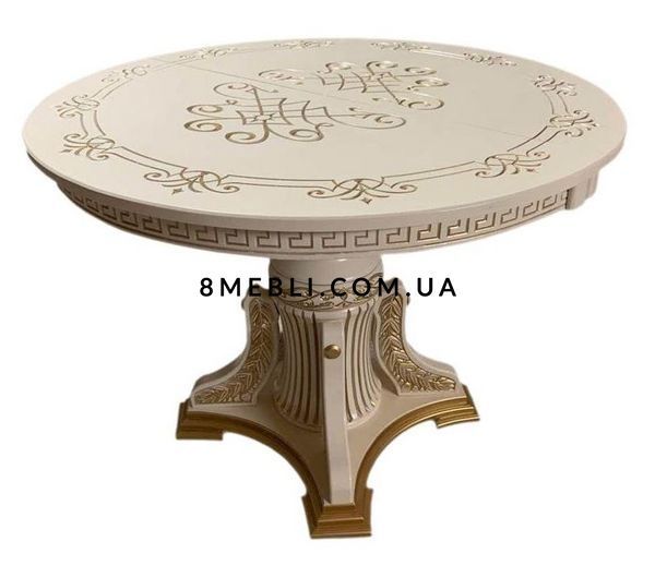 ➤Цена 24 480 грн UAH Купить Круглый деревянный стол на фигурной ножке D100(+40) лак слоновая кость с патиной ➤Слонова кістка ➤Столы круглые➤Nalp➤409PLN фото