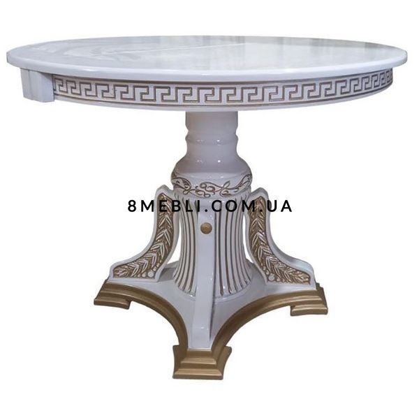 ➤Цена 24 480 грн UAH Купить Круглый деревянный стол на фигурной ножке D100(+40) лак слоновая кость с патиной ➤Слонова кістка ➤Столы круглые➤Nalp➤409PLN фото