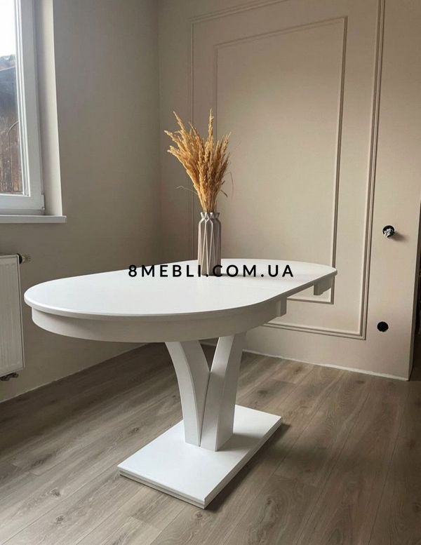 ➤Ціна 22 896 грн UAH Купити Комплект стіл на одній опорі Кайл 110х70(+40) + стільці 4 шт білий➤Білий ➤Обідній стіл та стільці➤Rotanes➤0091SEN фото