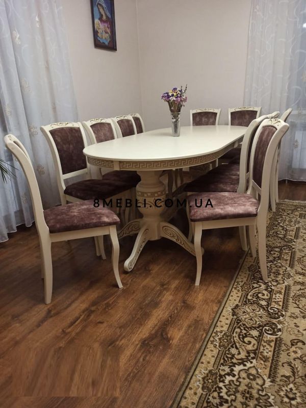 ➤Ціна 3 095 грн UAH Купити Стілець м'який обідній з візерунком на спинці білий з патиною➤Білий ➤Стільці дерев'яні ➤Rotanes➤2326SEN фото