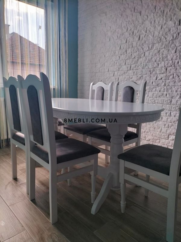 ➤Цена 18 060 грн UAH Купить Стол и стулья из дерева для гостиной 1+8 Нерб Нью (1600х900 +400) ➤Орех ➤Обеденный стол и стулья➤Nerb➤000011КОМ фото