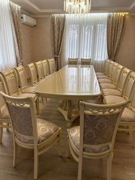 ➤Цена 119 413 грн UAH Купить Комплект стол обеденный на фигурных опорах 200х90(+40) + стулья 12 шт (2) ➤Слонова кістка ➤Обеденный стол и стулья➤Еко➤0248СТ фото