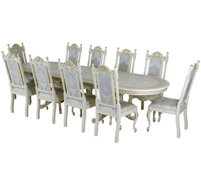 ➤Цена 137 700 грн UAH Купить Овальный стол в гостиную 200x100 (+50x2) со стульями 10 шт слоновая кость + патина ➤Слонова кістка ➤Классические➤Nalp➤036PLN фото