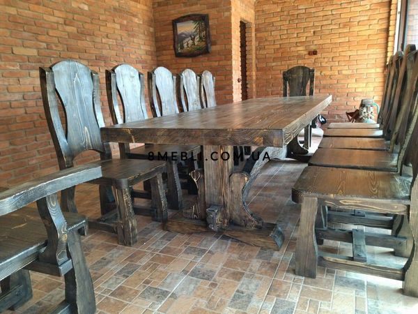 ➤Цена 25 317 грн UAH Купить Комплект деревянной мебели стол 90х200 стулья 6 шт ➤Орех ➤Стол и стулья для сада➤➤024КС фото