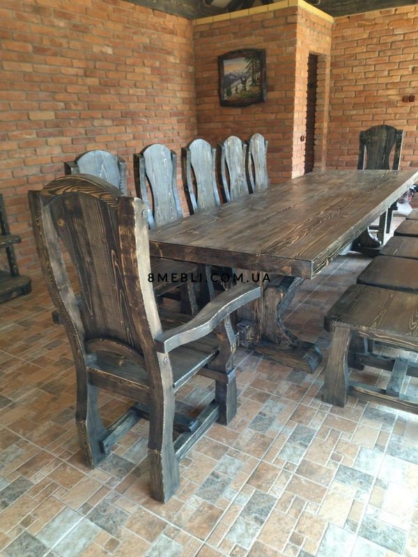 ➤Цена 25 317 грн UAH Купить Комплект деревянной мебели стол 90х200 стулья 6 шт ➤Орех ➤Стол и стулья для сада➤➤024КС фото