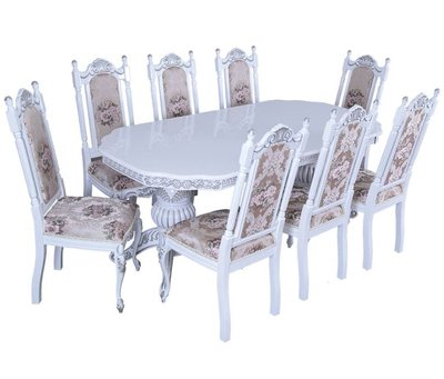 ➤Ціна 120 330 грн UAH Купити Комплект стіл обідній 180х100 (+50х2) зі стільцями 8 шт білий з патиною➤Білий ➤Класичні➤Nalp➤106PLN фото