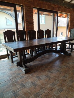➤Ціна 25 317 грн UAH Купити Дерев'яні меблі для дачі стіл нерозкладний 90х200 6 стільців➤Горіх ➤Стіл та стільці для саду➤Еко➤025КС фото