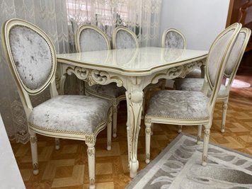 ➤Цена 94 710 грн UAH Купить Комплект стол раскладной 160х95(+40) Фарг + стулья Лесрам 6 шт var 1 ➤Белый ➤Комплект стол и стулья➤Ренарф➤0056FRA фото