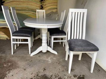 ➤Цена 11 250 грн UAH Купить Кухонный стол 160х90(+40х2) из натурального дерева с фигурными опорами Нерб белый ➤белое дерево ➤Стол обеденный ➤Nerb➤127.3СТ фото