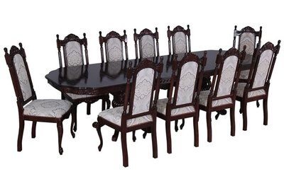 ➤Цена 124 200 грн UAH Купить Классический стол в гостиную 180x100 (+50x2) со стульями 10 шт темный орех ➤ ➤Классические➤Nalp➤037PLN фото