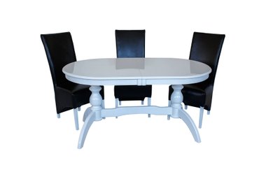 ➤Ціна 14 809 грн UAH Купити Стіл круглий дерев'яний D80 зі стільцями 3 шт білий➤Білий ➤Обідній стіл та стільці➤lebem➤377ММЕ фото