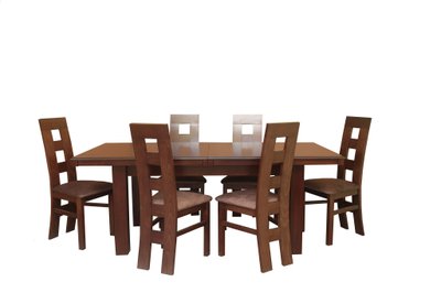 ➤Ціна 31 573 грн UAH Купити Розкладний стіл для вітальні 120х80(+40) + стільці 6 шт спинка висока горіх темний➤Темний горіх ➤Кухонний стіл та стільці комплект➤lebem➤351ММЕ фото