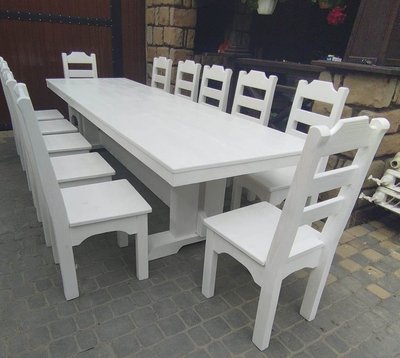 ➤Ціна 32 900 грн UAH Купити Комплект обідній стіл 120х80 зі стільцями 10 шт під старовину➤Білий ➤Комплекти обідні дерев'яні під старовину➤МЕКО➤0226МЕКО1 фото