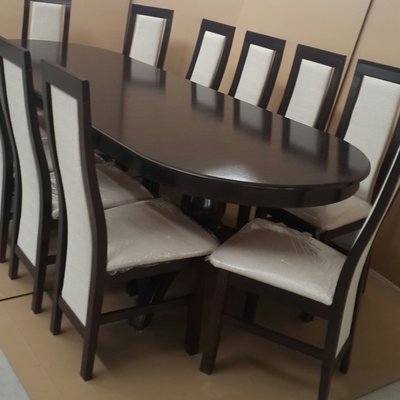 ➤Цена 50 424 грн UAH Купить Стол деревянный овальный 160х90(+40) + стулья 10 шт комплект темный орех ➤ ➤Обеденный стол и стулья➤lebem➤369ММЕ фото