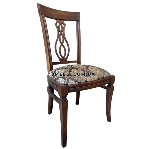 ➤Ціна 5 970 грн UAH Купити Дерев'яний стілець з витонченою спинкою 49x42x99 м'яке сидіння лак темний горіх➤Темний горіх ➤Стільці з м'яким сидінням та твердою спинкою➤Nalp➤715PLN фото
