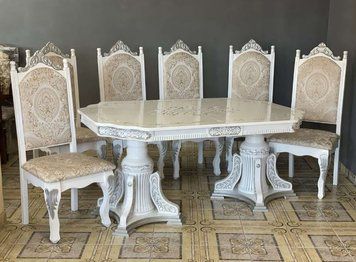 ➤Цена 54 945 грн UAH Купить Комплект стол Калин 200х100(+40х2) + стулья 6 шт белый+патина ➤Белый ➤Комплект стол и стулья➤Еко➤3060СТ11 фото