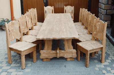 ➤Ціна 28 605 грн UAH Купити Комплект стіл Тналта нерозкладний зі стільцями 10 шт дерев'яний під старовину➤Горіх ➤Комплекти обідні дерев'яні під старовину➤МЕКО➤0112МЕКО1 фото