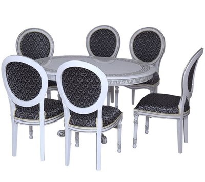 ➤Ціна 96 855 грн UAH Купити Обідній комплект стіл розкладний D110 + стільці м'які з круглою спинкою 6 шт білий + патина➤Білий ➤Класичні➤Nalp➤087PLN фото