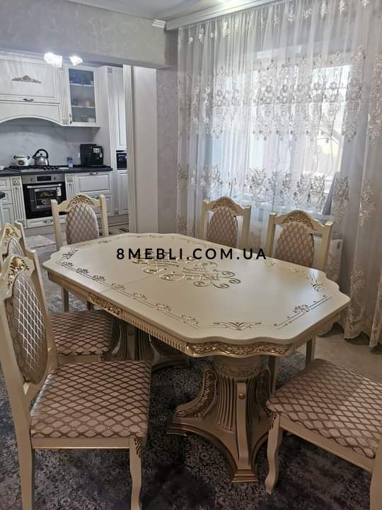 ➤Цена 24 496 грн UAH Купить Стол большой в гостиную Калин 100х200(+40х2) с фигурной столешницей деревянный лак слоновая кость с патиной ➤Слонова кістка ➤Большой обеденный стол➤Еко➤2059СТ фото