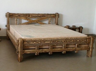 ➤Ціна 8 250 грн UAH Купити Ліжко дерев'яне полуторне Ски 120х200 під старовину➤Горіх ➤Ліжко під старовину➤МЕКО➤0135МЕКО фото
