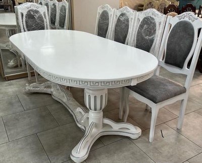 ➤Ціна 34 977 грн UAH Купити Комплект білий стіл 200х100(+40х2) з обідніми стільцями 6 шт➤Білий ➤Обідній стіл та стільці➤Еко➤2050СТ фото