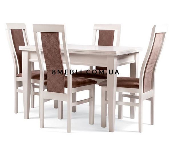 ➤Ціна 30 060 грн UAH Купити Комплект кухонний стіл розкладний 120x80 (+40) зі стільцями дерев'яний 4 шт білий➤Білий ➤Класичні меблеві комплекти➤Nalp➤137PLN фото