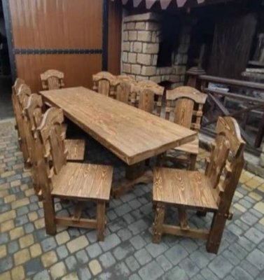 ➤Ціна 25 000 грн UAH Купити Комплект стіл обідній 120х80 зі стільцями 8 шт під старовину➤Горіх ➤Комплекти обідні дерев'яні під старовину➤МЕКО➤0228МЕКО1 фото