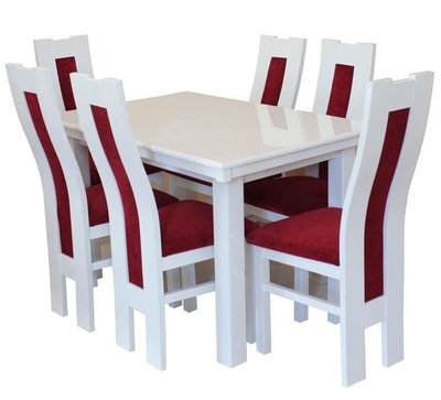 ➤Ціна 28 140 грн UAH Купити Комплект стіл обідній розкладний 120x80 (+40) + стільці з високою спинкою шт білий➤Білий ➤Класичні➤Nalp➤138PLN фото