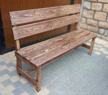 ➤Цена 9 750 грн UAH Купить Скамья деревянная Атсорп для сада со спинкой 240 ➤орех лесовой ➤Лавка под старину➤МЕКО➤0085МЕКО1 фото