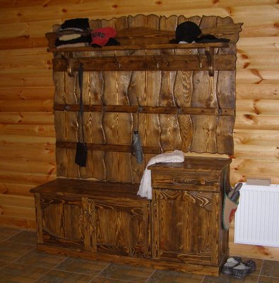 ➤Цена 15 600 грн UAH Купить Прихожая деревянная вешалка и тумба 150хh200 под старину 2 ➤Орех ➤Прихожие под старину➤МЕКО➤0194МЕКО фото