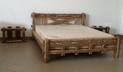 ➤Ціна 9 525 грн UAH Купити Ліжко дерев'яне двоспальне Ски 180х200 під старовину➤Темний горіх ➤Ліжко під старовину➤МЕКО➤0136МЕКО фото