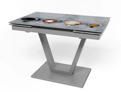 ➤Ціна 15 380 грн UAH Купити Обідній стіл 110х70(+30х2) на металевому каркасі стільниця скло ударостійке сірий 04➤Сірий ➤Столи на V-подібній опорі➤Maj➤0001JAM фото