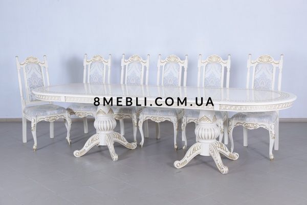 ➤Цена 93 480 грн UAH Купить Стол обеденный Снаворп + стулья Ноараф 10 шт var 2 ➤white-natural ➤Комплект стол и стулья➤Ренарф➤0078FRA фото