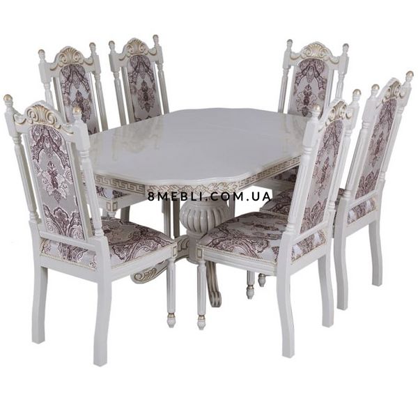 ➤Ціна 75 060 грн UAH Купити Комплект стіл з круглою стільницею D100 + стільці м'які з високою спинкою 6 шт білий + патина➤Білий ➤Класичні➤Nalp➤091PLN фото