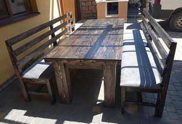 ➤Ціна 26 700 грн UAH Купити Комплект стіл Нулав нерозкладний з двома лавками дерев'яний під старовину➤Горіх ➤Комплекти обідні дерев'яні під старовину➤МЕКО➤0113МЕКО1 фото