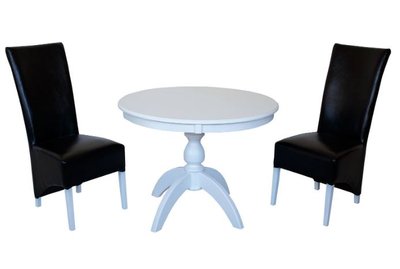 ➤Ціна 13 149 грн UAH Купити Дерев'яний стіл з круглою стільницею D90 зі стільцями 2 шт білий➤Білий ➤Обідній стіл та стільці➤lebem➤378ММЕ фото